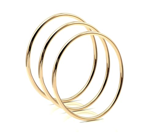 Kritz Lot de 3 Bracelets pour Femmes Jonc Rond Plaqué Or Argent et Acier inoxydable - Bracelets Fin 3 mm Rigide Empilable - Bijoux Bangle Cadeau Femme (X3 Or)