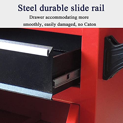 Bderkz 7 Schublade Schiebewerkzeugkiste Schwerlast Stahl Rollen Werkzeugkasten Wagen mit Rädern und Schließsystem, Perfekt Werkzeug-Organizer für Garagenlagerung, Rot – Bild 6
