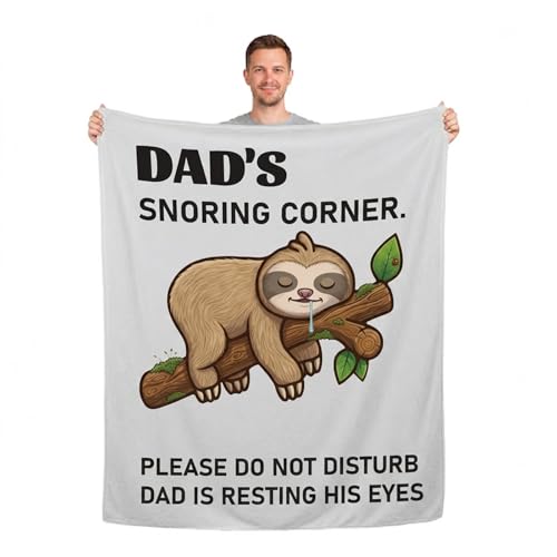 YuanVellora Fathers Day - Flannel Blanket with Sleeping Sloth for Dad Gift for Birthday Christmas Valentines Easter & Retirement