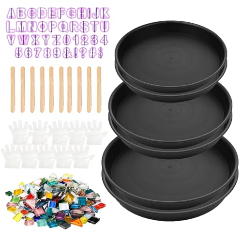 Stepping Stone Kit Includes 3 Size Cement Molds, Mosaic Tiles