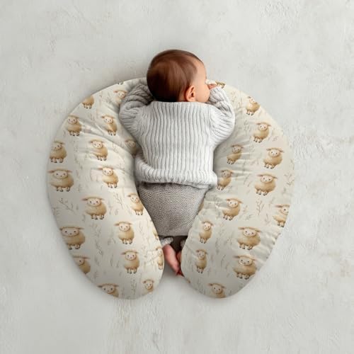 Cute Sheep Boho Floral Nursing Pillow Covers Vintage Lamb Wildflowers Stretchy Nursing Covers for Breastfeeding Farm Animals Soft Comfortable Pillows Slipcoves — 사진 4