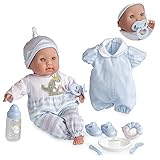 15' Realistic Soft Body Baby Doll with Open/Close Eyes | JC Toys - Berenguer Boutique | 10 Piece Gift Set with Bottle, Rattle, Pacifier & Accessories | Blue | Ages 2+