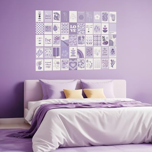 Purple Aesthetic Decor: Lavender Wall Collage Kit Posters, 50pcs 4x6 inch for Dorm Room Decor