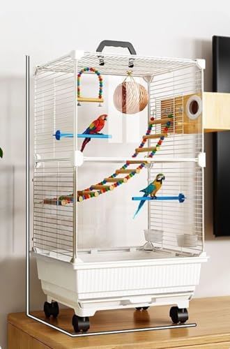 鳥かご 大型インコ用 豪華別荘タイプ セキセイ・オカメ・玄鳳対応 小鳥用ケージ 組立式 高強度 バードケージ 掃除簡単 ブランコ・餌入れ付き ペット用品 (ホワイト,繁殖用モデル 16種)