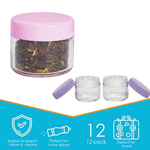 Houseables 20 Gram Jar, 20 Ml Jar, 12 Pcs, Multicolor, Bpa Free, Cosmetic Sample Empty Container, Plastic, Round Pot Screw Cap Lid, Small Tiny 20G Bottle, For Make Up, Eye Shadow, Nails, Powder, Gems, Jewelry #TOP2