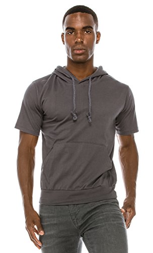 ANGEL COLA Men's Short Sleeve Cotton Hoodie Shirts PT602 N.Dark Gray S