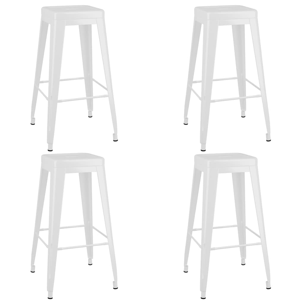 Juego de 5 barras blancas con mesa de comedor y taburetes de metal apilables para cocinas modernas, salón o gastronomía, ahorra espacio, extensible, resistente, fácil de limpiar