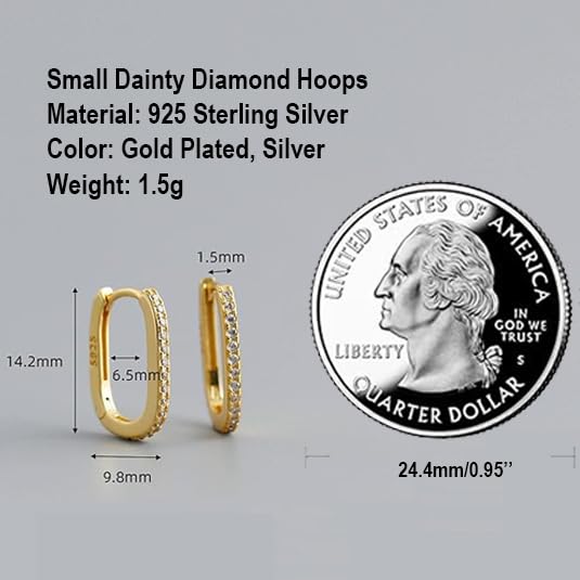 925 Sterling Silver Gold Diamond Hoop Earrings for Women Teens, Hypoallergenic Small Dainty CZ Square Huggies Paperclip Earring, U Hoop Earrings Minimalist4