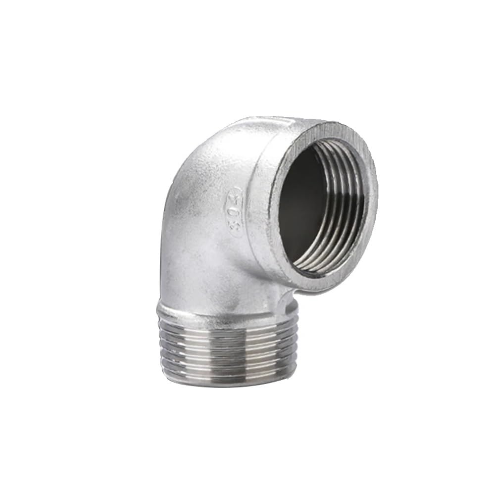 Conector de unión SS304 for tubería agua, codo 90 grados, rosca macho a hembra BSP 1/8'' a 2'', acero inoxidable 304, DN6 a DN50(1-1/2")