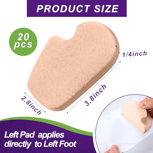Image of Cutecrop 20 Pcs Sesamoiditis Pads, 1 /4 inch Thick Dancers Pads for Ball of Feet Pain Thick Adhesive Skived Felt Callus Sesamoiditis Relief Forefoot Cushion Pad Ball of Feet Pain(Brown,Left)