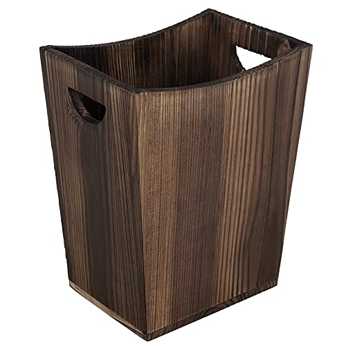 small brown garbage can - Wood Waste Basket Small Trash Can for Office Rectangular Trash Can Decorative with 2 Handles for Bathroom Bedroom Kitchen Hotel (Brown)