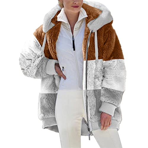 Casaco de inverno feminino de lã felpuda com capuz de pele jaqueta de shacket quente macia moletom p