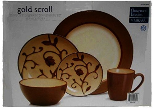 Mikasa Dinnerware Set Gold Scroll 20 Piece Set