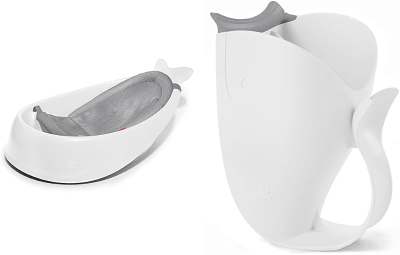 Skip Hop Baby Bath Tub, 3-Stage Smart Sling Tub and Rinse Cup Bundle, Moby