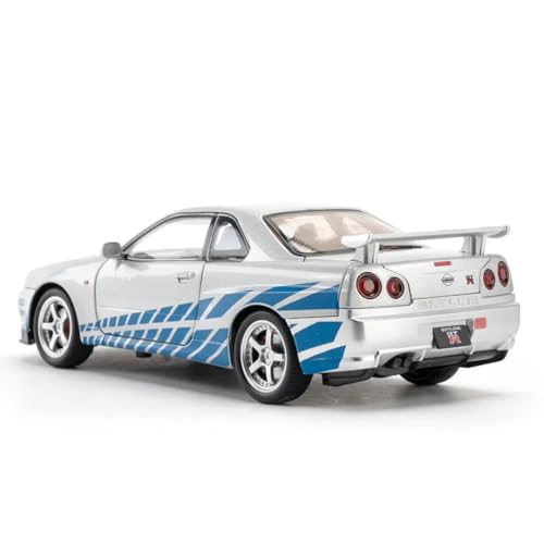 Image of PLUSPOINT Diecast Metal Skyline GTR-R34 P.Walker Edition Sport Car 1:24 Scale Simulation Model Alloy Metal Pull Back Toy car for Kids with Openable Doors & Light, Music Toy Vehicle for Kids, Adults