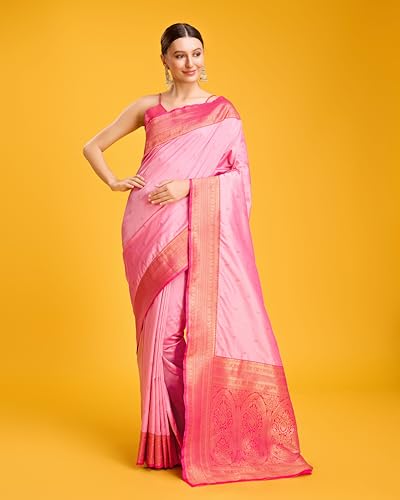Image of Monjolika Fashion Women's Pure Kanjivaram Style Banarasi Soft Silk Saree With Blouse Piece For Wedding