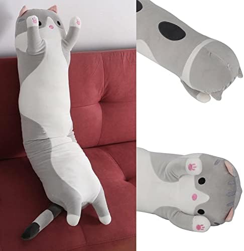 AllRight 70cm Cat Pillow Plush Toys Long Soft Cat Sleeping Cushion Sofa Pillow Cat Plushie Doll Stuffed Kitten Pillow Doll Toys Gift Animal Pillows for Kids Girlfriend (Grey)