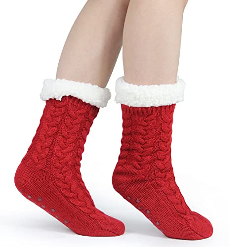 Image of Slipper Socks for Women with Gripper - Winter Non Slip Thick Fuzzy Socks - Warm Cozy Christmas Gift