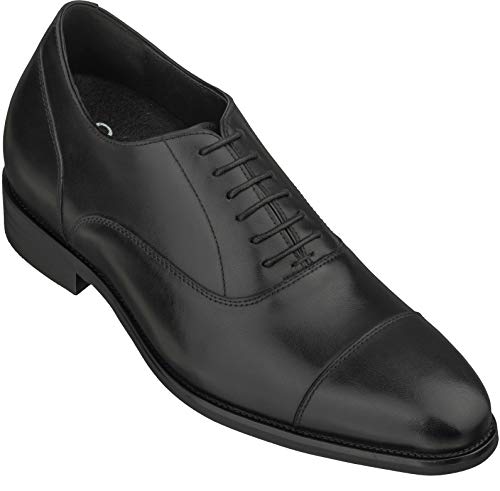 Image of CALTO Men's Invisible Height Increasing Elevator Shoes - Black Premium Leather Lace-up Super Lightweight Formal Oxfords - 3 Inches Taller - S3032 - Size 8.5 D(M) US