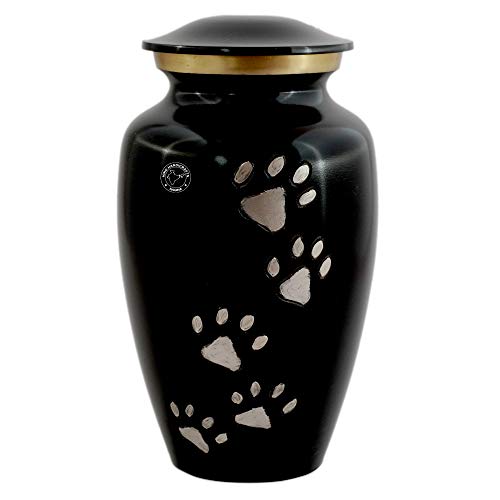 Brass Pet Memorial Cremation Urns for Dogs and Cats Ashes - Keepsake Ash Urn - Funeral Urn (Pewter Paw, 45 Cubic Inches)