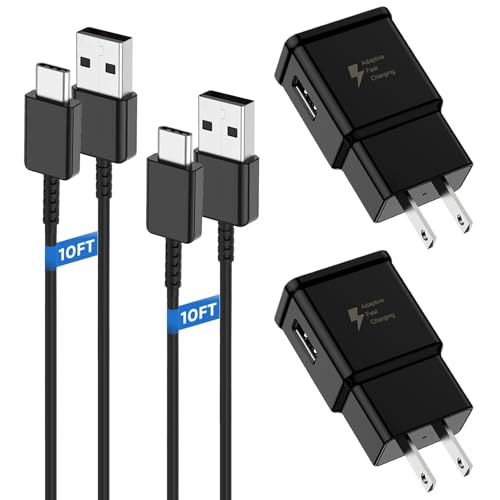 10FT Cable, Type C Charger Fast Charging, USB C Android Phone Wall Charger Block & Charge Cord, for Samsung Galaxy S25/S24/S23/S22/S21/S20/S10 Plus/S10E/S9/S8/S21 Ultra Note 8/9/10/20 etc