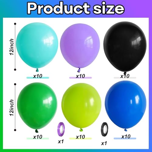 Image of Black and Green Balloons, 60PCS Teal Blue Green Purple Video Game Balloons, Black Purple Blue Balloon for Man Video Game Baby Shower Birthday Monsters Theme Boys Game Night Party Decorations Supplies