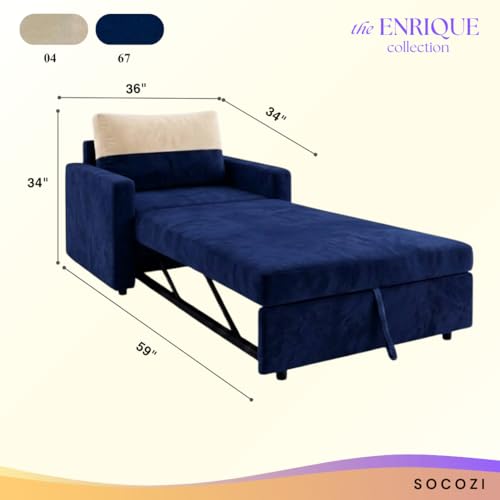Image of SOCOZI Enrique 1 Seater Sofa Cum Bed | Soft Velvet Suede Fabric | Modern Convertible Design | Plush Comfort Seating for Living Room (Dark Blue)