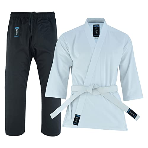 Tenue karaté mixte Playwell veste blanche pantalon noir évite les taches