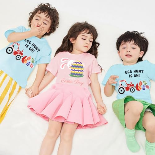 Image of Kids Easter Shirt for Boys Girls Tractor Eggs Hunt T-Shirt Toddler Short Sleeve Easter Outfits Excavator Bunny Tee Top