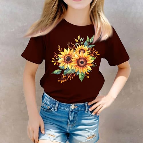 T-Shirt for Girls Cotton Short Sleeve Basic Tees Kids Crewneck Cute Floral Graphic Shirt Teens White T Shirts for Kids4