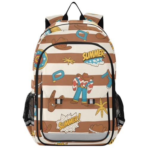 Mochila de agua para niños de 8 a 12: mochila ajustable para niños y niñas de 5º grado en varios colores, marrón y blanco vaquero vintage