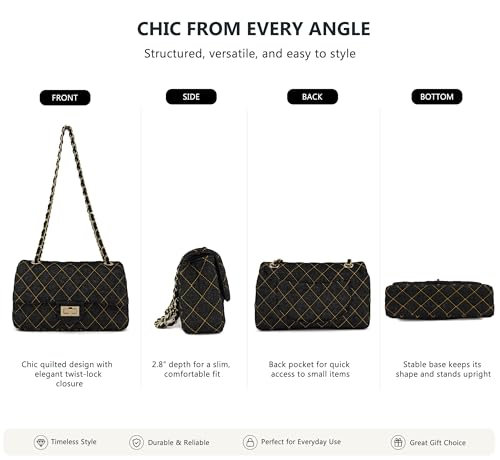 Image of M-ioi-M Quilted Denim Crossbody Bags for Women, Chain Strap Shoulder Bags, Medium Double Flap Purse, Gold Hardware Jean Purse