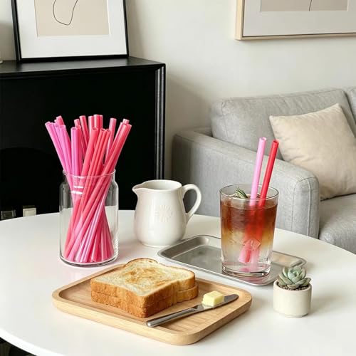 50 pitillos plásticos desechables en forma de corazón rojo y rosa miniatura 4