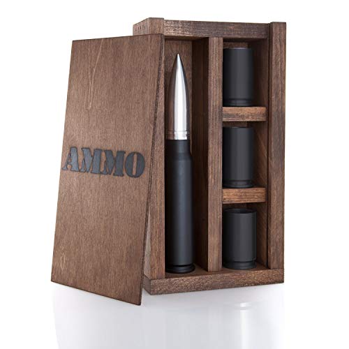 Lucky Shot 30MM Wall Mount Flask and Shot Glass Bar Set | A-10 Warthog | Wooden Ammo/Gift Box