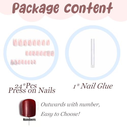 BABALAL Square Press on Nails Medium Fake Nails White French Tip Acrylic Nails 3D Butterfly Rhinestone False Nails 24Pcs Ballerina Nails for Women and Girls - Thumbnail 5
