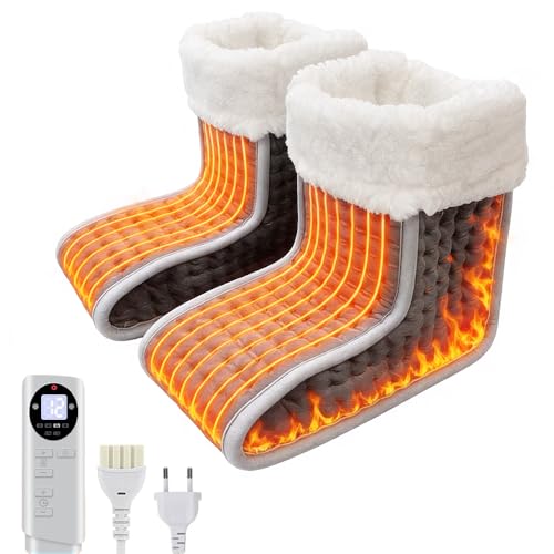 Calentador de pies eléctrico, calentador de pies eléctrico mti, 12 niveles de temperatura y 6 temporizadores, calentador de pies eléctrico para pies, calentador de pies de piel de cordero, apagado