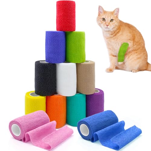 Zyluniy Venda Cohesiva 12 Rollos 10cmX4.5m, Vendaje elástico, Vendaje no tejido, Banda Venda Cinta Bendaje Adhesiva Deportiva Tape, Venda Transpirable para Dedos, Muñecas, Mascotas