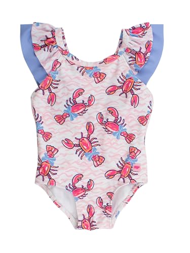 Image of RuffleButts Girls UPF50+ Sun Protection Ruffle V-Back One Piece Swimsuit