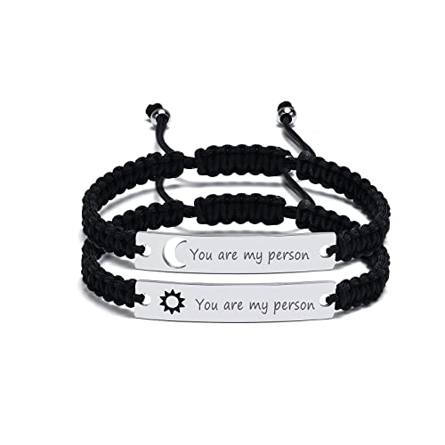 XUANPAI Personalized Couple Bracelet-Custom Handmade Braided Bracelet with Hollow Heart/Sun Moon Bracelet/Matching Distance Bracelets For Lover