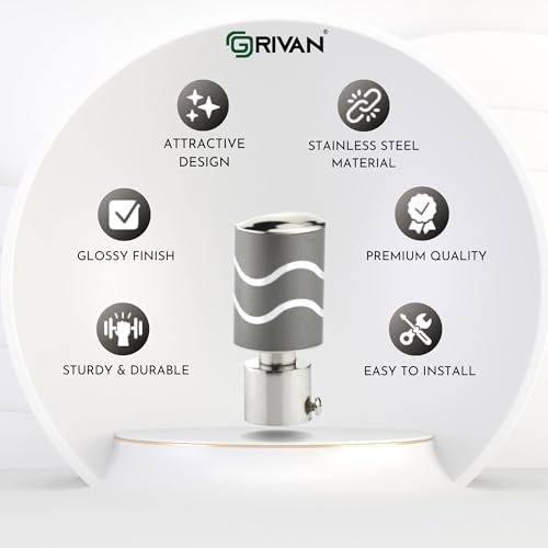 Image of GRIVAN Stainless Steel Curtain Holder Set for Door Window Wall Suitable for 1 Inch Rod Curtain Bracket Support Knobs Accessories (Grey, Pair of 2)