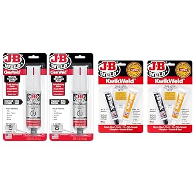 J-B Weld ClearWeld 5 Minute Epoxy, Clear, Syringe, 2 Pack, 50112-2 & KwikWeld, 6 Minute Set Epoxy, Steel Reinforced Epoxy, High Strength - 2 Pack, Dark Grey (8276-2)