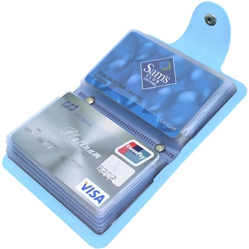 Image of Kraptick Leather Credit Card Holder with Double-Sided Slots for Cards, Business Card Holder, ATM Card Holder for Women and Men- 24 Card Slots (Blue)
