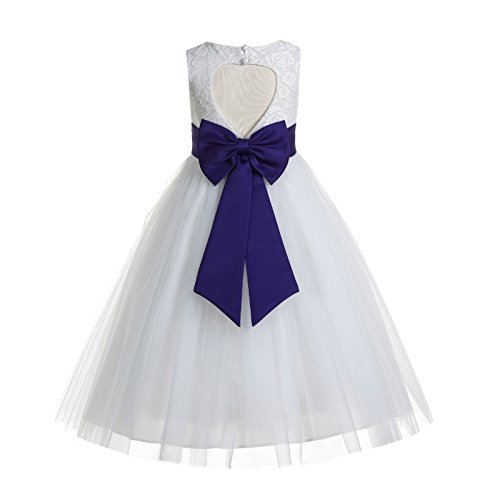 ekidsbridal Floral Lace Heart Cutout White Flower Girl Dresses Cadbury Purple First Communion Dress Baptism Dresses 172T 12