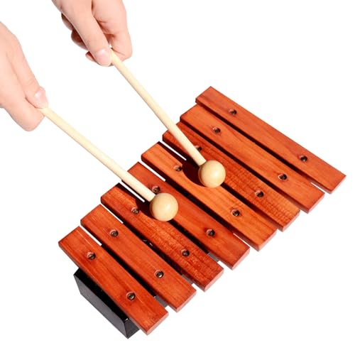 8 Notes Wood Xylophone with 2 Wooden Mallets, Music Percussion Instrument, Neutral (9.5 inch)