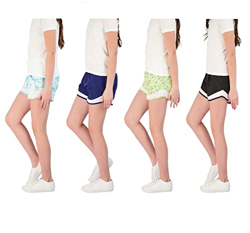 Hind Kids Girls 4-Pack Athletic And Running Activewear Shorts (Green-Navy-Aqua-Black, 7-8) #TOP1