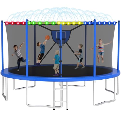2025 Upgrade 1500LBS Outdoor Tranpoline for Kids and Adults 【Easy to Install & Built to Last】 10FT 12FT 14FT 16FT Recreational Tranpolines with Net, Basketball Hoop and Ladder, ASTM Approved