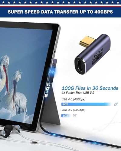 Image of Tobo 90 Degree Right Angle USB C Adapter 40Gbps Data Transfer USB 4.0 /Thunderbolt 4 Type C Male to Female Connector Extender for Mobile Phone, Switch, Steam Deck, Tablet, Laptop (TD-940CC, Pack-of-2)