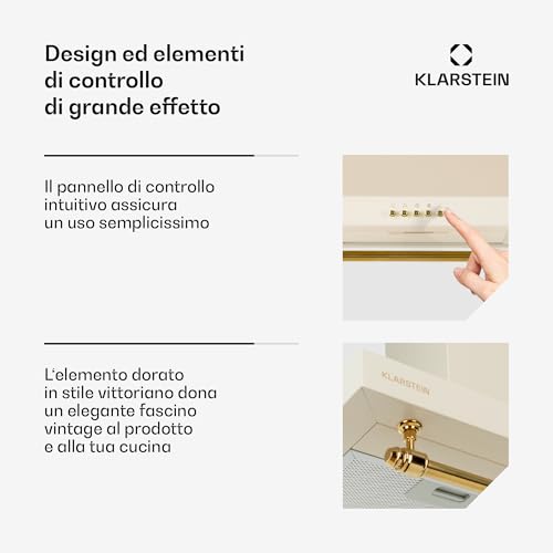 Quinta immagine Klarstein Cappa Aspirante 90 cm, Cappa Cucina 90cm, Ventola Cucina in Acciaio Inox a Parete, 591.5m³/h, LED, Aspirante Filtrante Classe A, con Filtro per