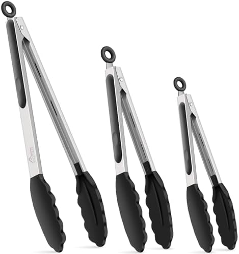 HOTEC Premium Stainless Steel Locking Kitchen Tongs with Silicon ...