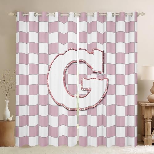 Image of Erosebridal Pink Initial G Window Drapes Kawaii Plaid Checkered Blackout Curtains 52 inchWx63 inchL Cute Personalized Monogram Curtains for Kids Girls Bedroom,Fashion Grids Gingham Window Treatments 2 Panels